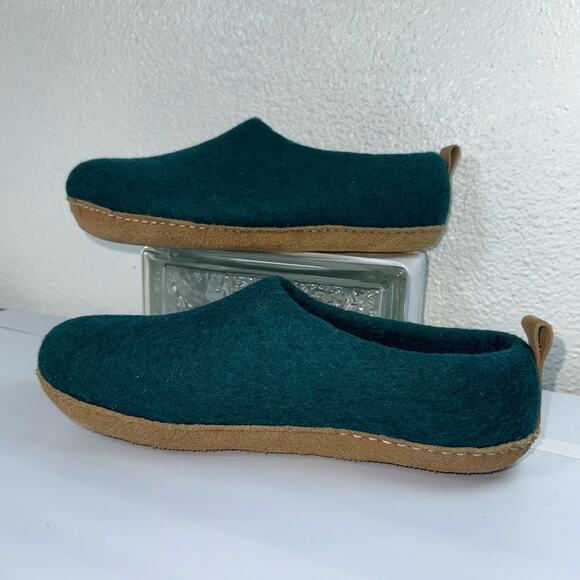 New Haussimple Felted Wool Suede Sole Slipper Sz 9 House Shoe Mule Jade Green - Picture 4 of 10